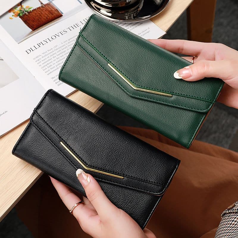 image-Women's Long Three-fold Stitching Fashion Multi-card-slot Leather Oil Wax Leather Large-capacity Wallet