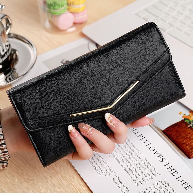 image-Women's Long Three-fold Stitching Fashion Multi-card-slot Leather Oil Wax Leather Large-capacity Wallet