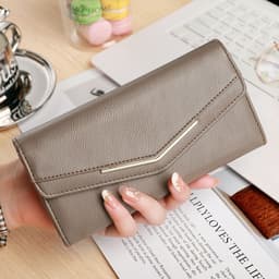 image-Women's Long Three-fold Stitching Fashion Multi-card-slot Leather Oil Wax Leather Large-capacity Wallet