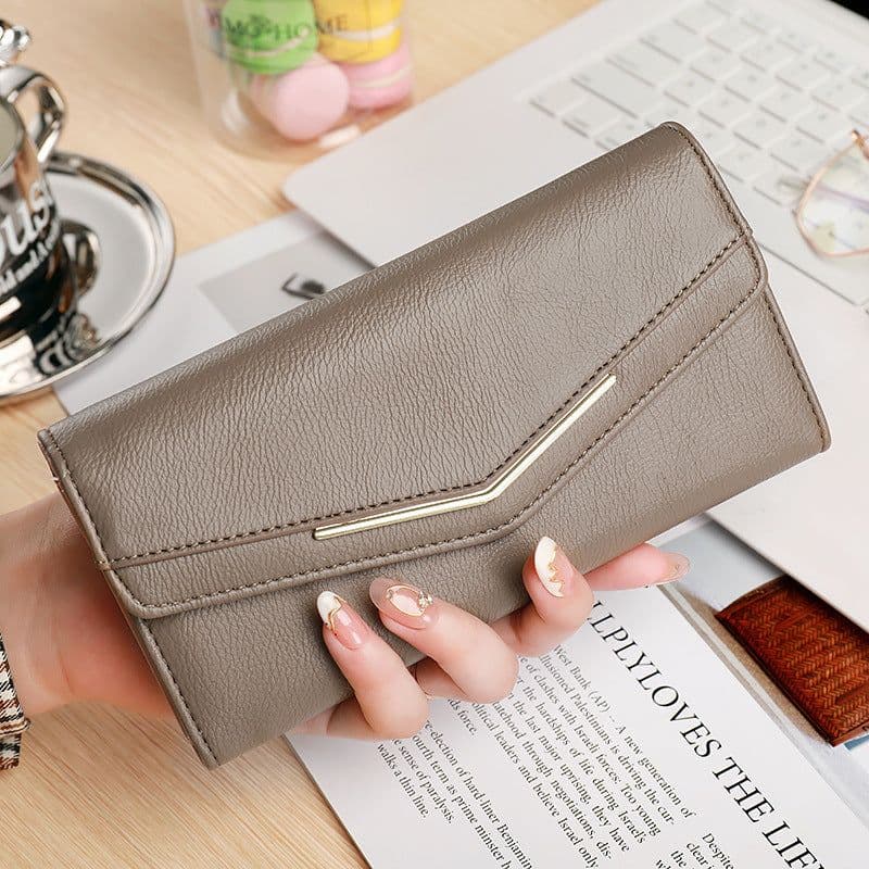 image-Women's Long Three-fold Stitching Fashion Multi-card-slot Leather Oil Wax Leather Large-capacity Wallet
