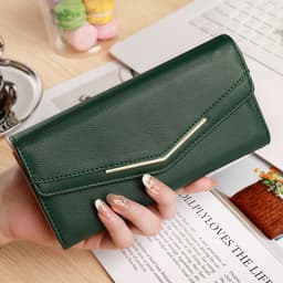 image-Women's Long Three-fold Stitching Fashion Multi-card-slot Leather Oil Wax Leather Large-capacity Wallet