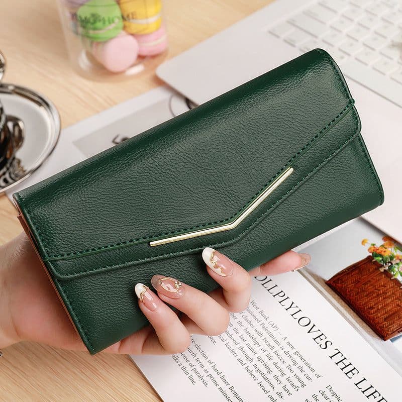 image-Women's Long Three-fold Stitching Fashion Multi-card-slot Leather Oil Wax Leather Large-capacity Wallet