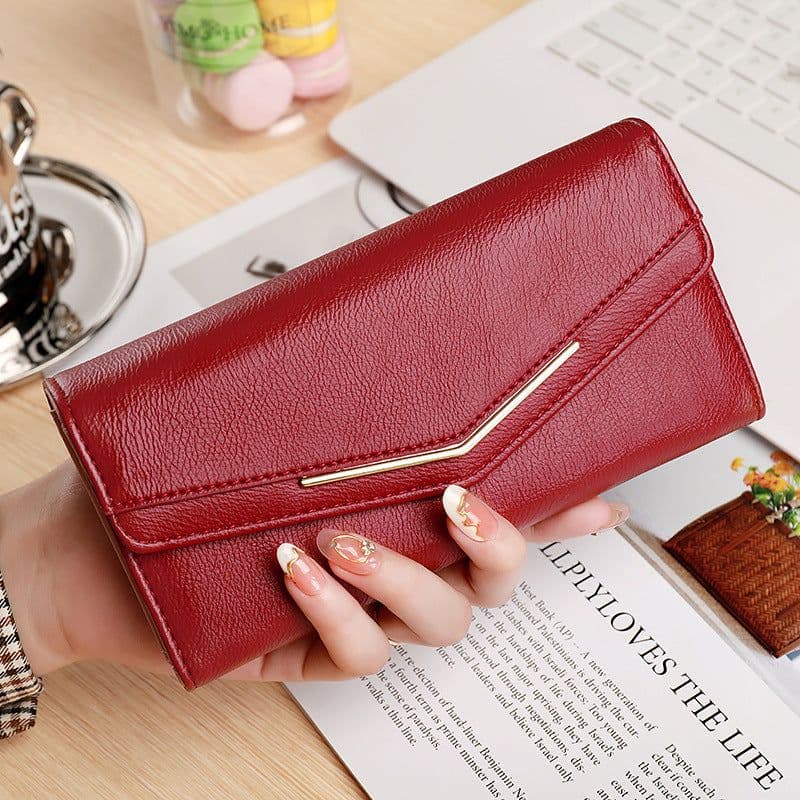 image-Women's Long Three-fold Stitching Fashion Multi-card-slot Leather Oil Wax Leather Large-capacity Wallet