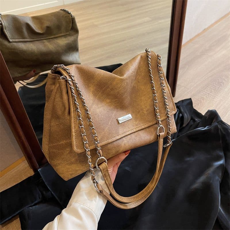 image-Texture Chain Shoulder Bag Crossbody Commuter Tote