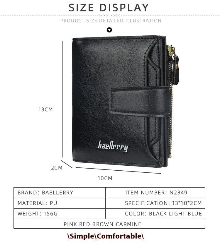 image-Short Multiple Card Slots Buckle Driving License Card Holder Zipper Wallet