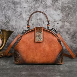 image-Women's Retro National Style Craft Hand-rub Color Three-dimensional Embossed Clip Bag