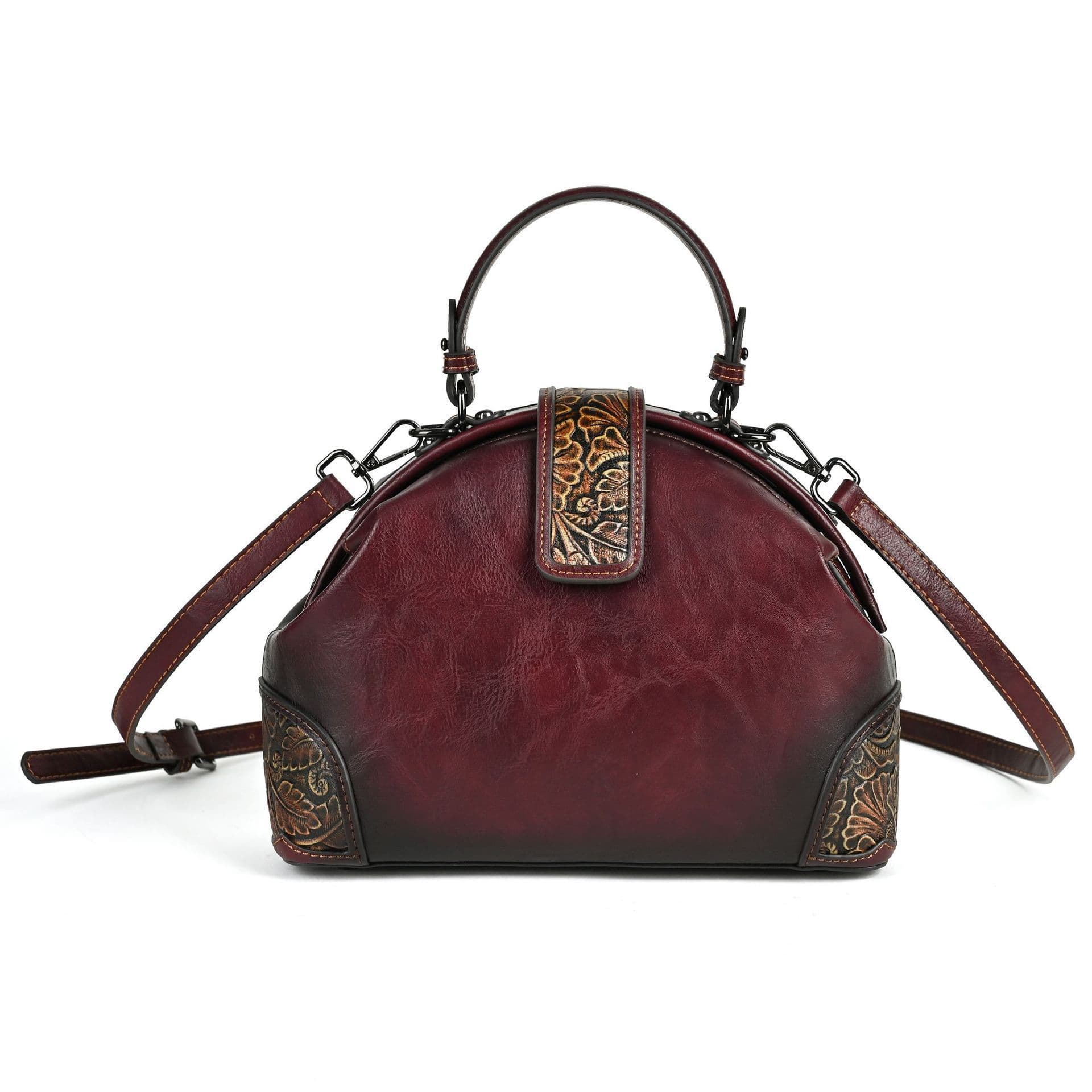 image-Women's Retro National Style Craft Hand-rub Color Three-dimensional Embossed Clip Bag