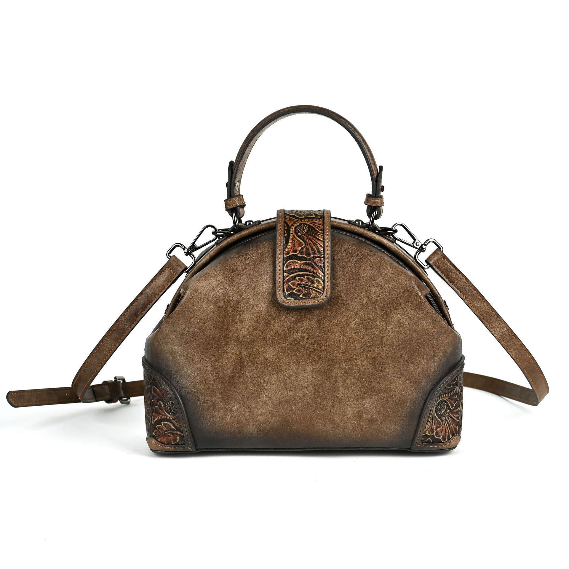 image-Women's Retro National Style Craft Hand-rub Color Three-dimensional Embossed Clip Bag