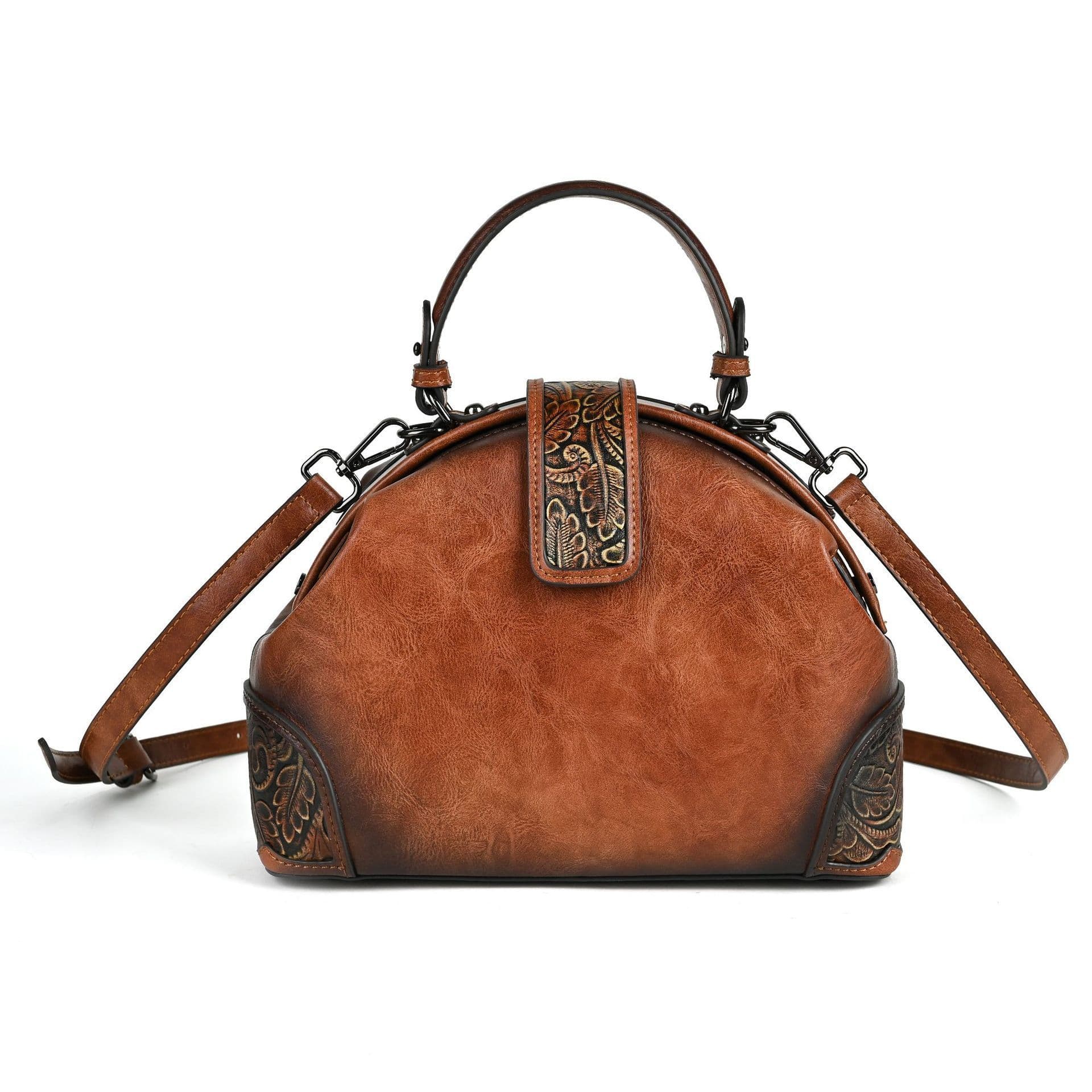 image-Women's Retro National Style Craft Hand-rub Color Three-dimensional Embossed Clip Bag