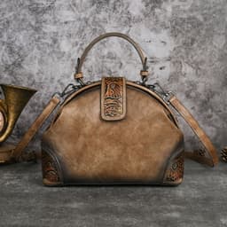 image-Women's Retro National Style Craft Hand-rub Color Three-dimensional Embossed Clip Bag