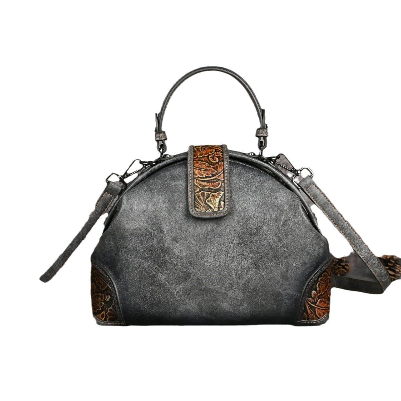 image-Women's Retro National Style Craft Hand-rub Color Three-dimensional Embossed Clip Bag