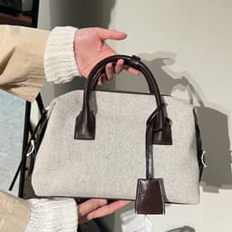 image-High-grade Light Luxury Linen Contrast Color Bowling Leather Casual Bag