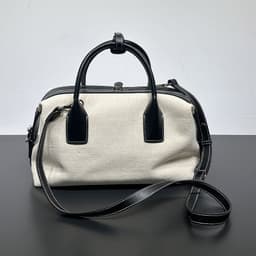 image-High-grade Light Luxury Linen Contrast Color Bowling Leather Casual Bag
