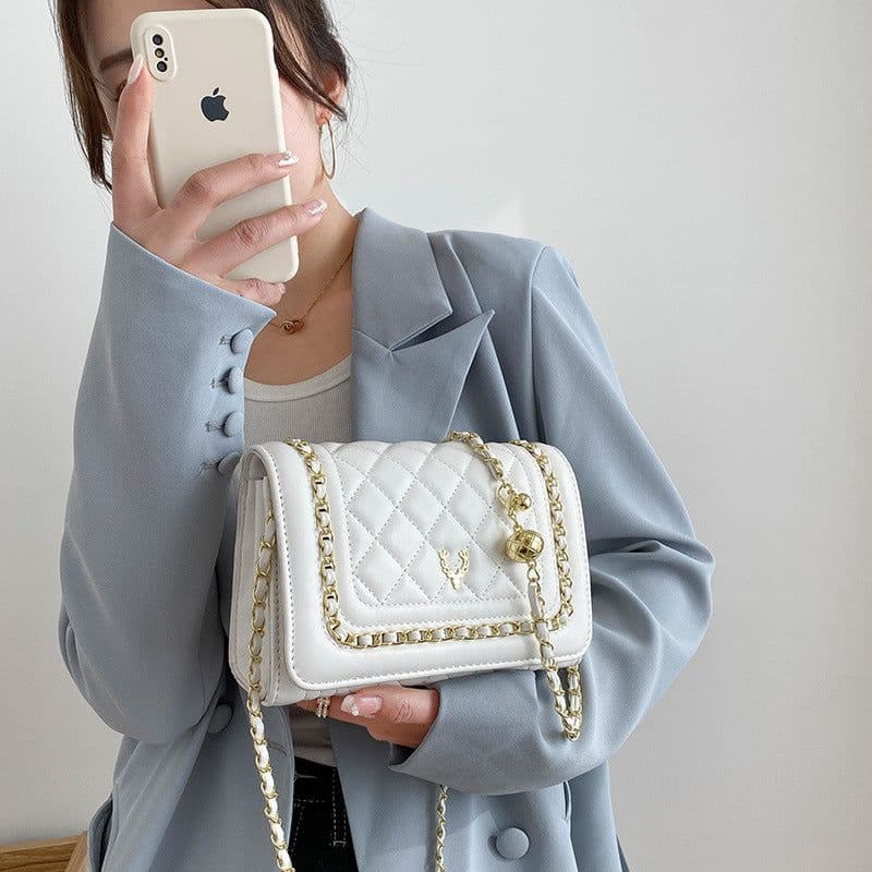 image-Rhombus Embroidery Line Small Square Temperament Wild Crossbody Bag