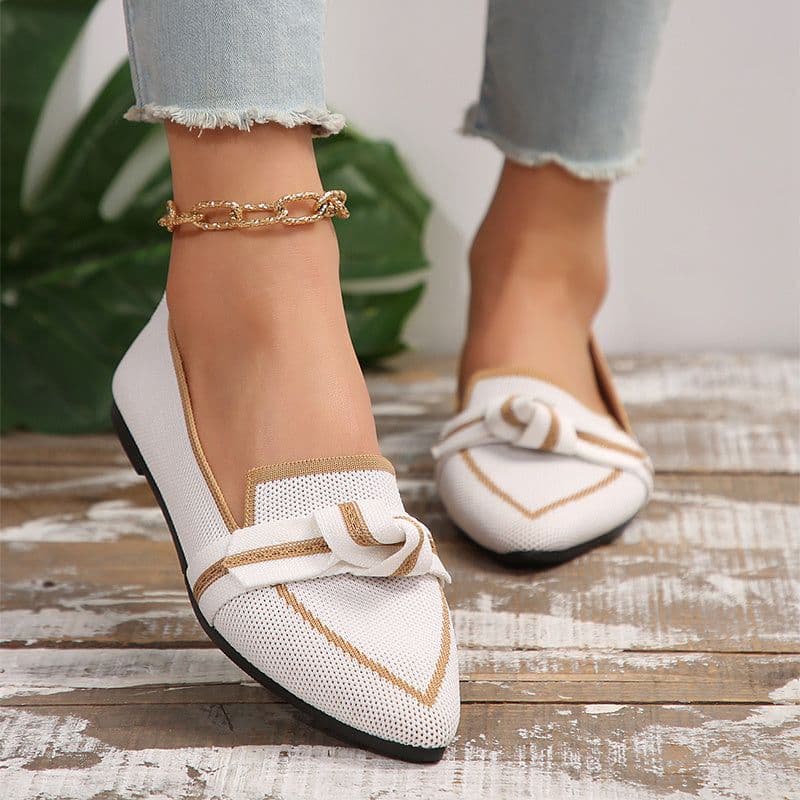 image-Fashion Pointed Toe Bow Flat Shoes For Women Lying Woven Slip-on Breathable Shoes Summer