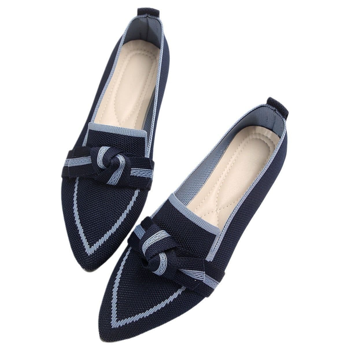 image-Fashion Pointed Toe Bow Flat Shoes For Women Lying Woven Slip-on Breathable Shoes Summer