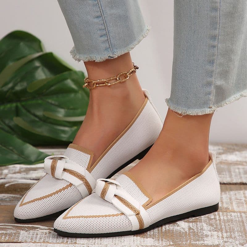 image-Fashion Pointed Toe Bow Flat Shoes For Women Lying Woven Slip-on Breathable Shoes Summer