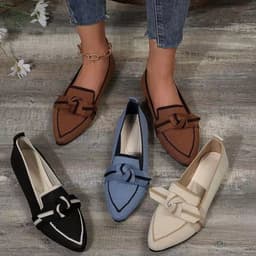 image-Fashion Pointed Toe Bow Flat Shoes For Women Lying Woven Slip-on Breathable Shoes Summer