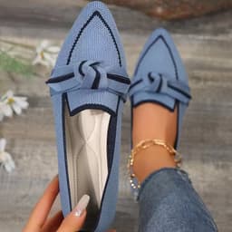 image-Fashion Pointed Toe Bow Flat Shoes For Women Lying Woven Slip-on Breathable Shoes Summer