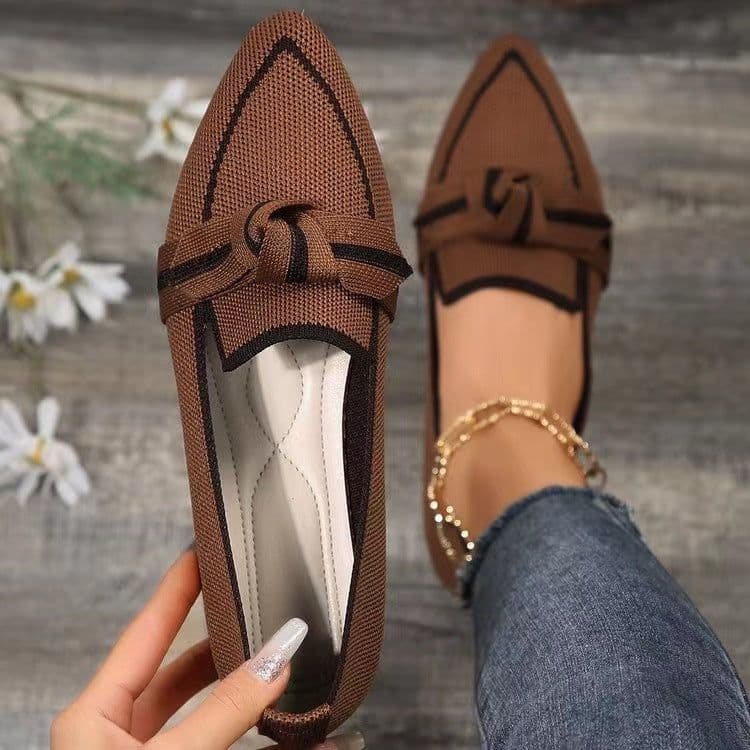 image-Fashion Pointed Toe Bow Flat Shoes For Women Lying Woven Slip-on Breathable Shoes Summer