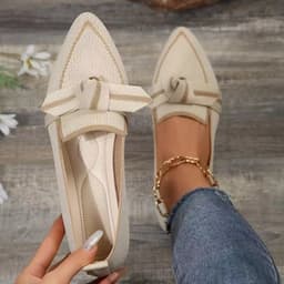 image-Fashion Pointed Toe Bow Flat Shoes For Women Lying Woven Slip-on Breathable Shoes Summer