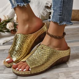 image-Fashion Crocodile-pattern Wedges Sandals Summer Outdoor Thick-soled Slippers Fish Mouth Shoes For Women