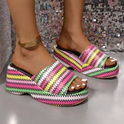 image-Fashion Colorful Wave Print Wedges Sandals Summer Outdoor High Heel Slippers Thick Bottom Shoes For Women