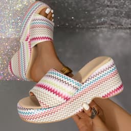 image-Fashion Colorful Wave Print Wedges Sandals Summer Outdoor High Heel Slippers Thick Bottom Shoes For Women