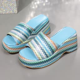 image-Fashion Colorful Wave Print Wedges Sandals Summer Outdoor High Heel Slippers Thick Bottom Shoes For Women