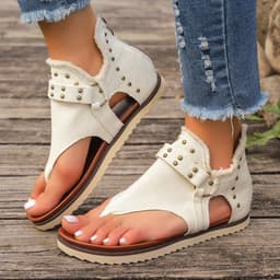 image-Denim Thong Sandals With Rear Zipper Summer Retro Beach Flat Shoes For Women