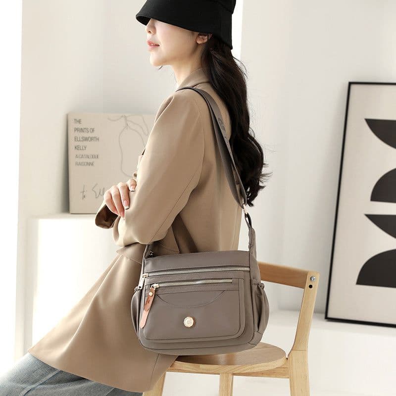 image-Multilayer One Shoulder Bag Large Capacity Waterproof Nylon Crossbody Bag