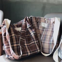 image-Artistic Plaid Cloth Bag Canvas Double-layer Shoulder Crossbody Dual-use