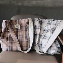 image-Artistic Plaid Cloth Bag Canvas Double-layer Shoulder Crossbody Dual-use