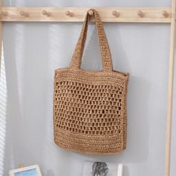image-Women's Retro Artistic Beach Bag Paper String Hand-woven Beach Vacation Leisure Large Capacity Handbag