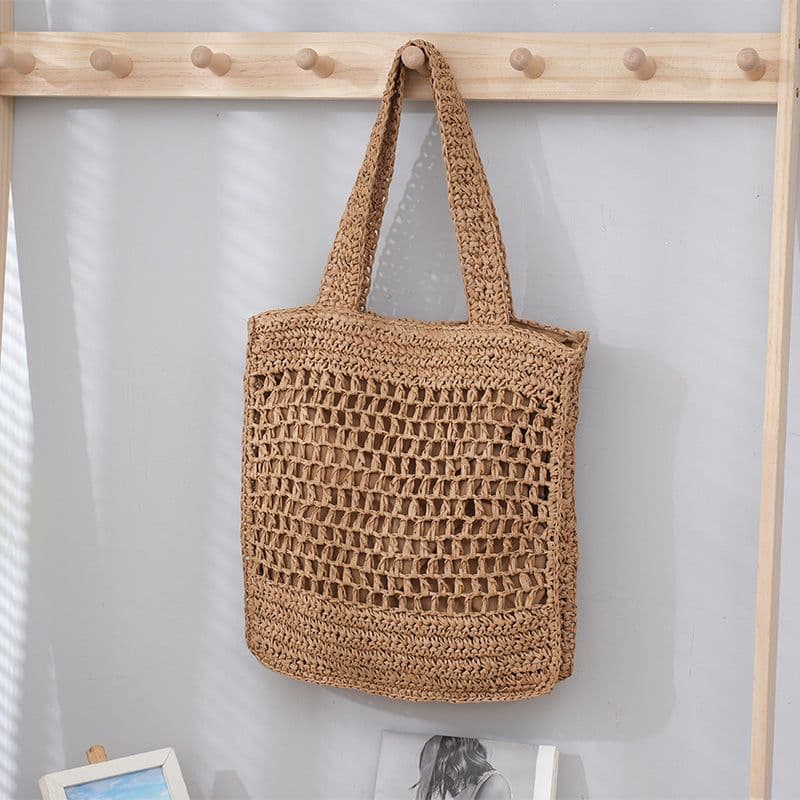 image-Women's Retro Artistic Beach Bag Paper String Hand-woven Beach Vacation Leisure Large Capacity Handbag