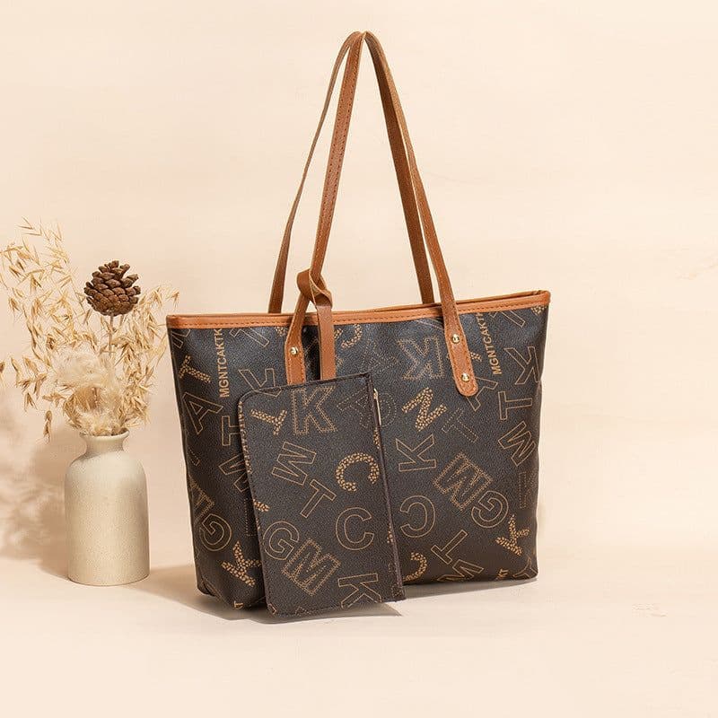 image-Fashion Trend Printed Shoulder Bag Retro Women's Large Capacity Two-piece Set