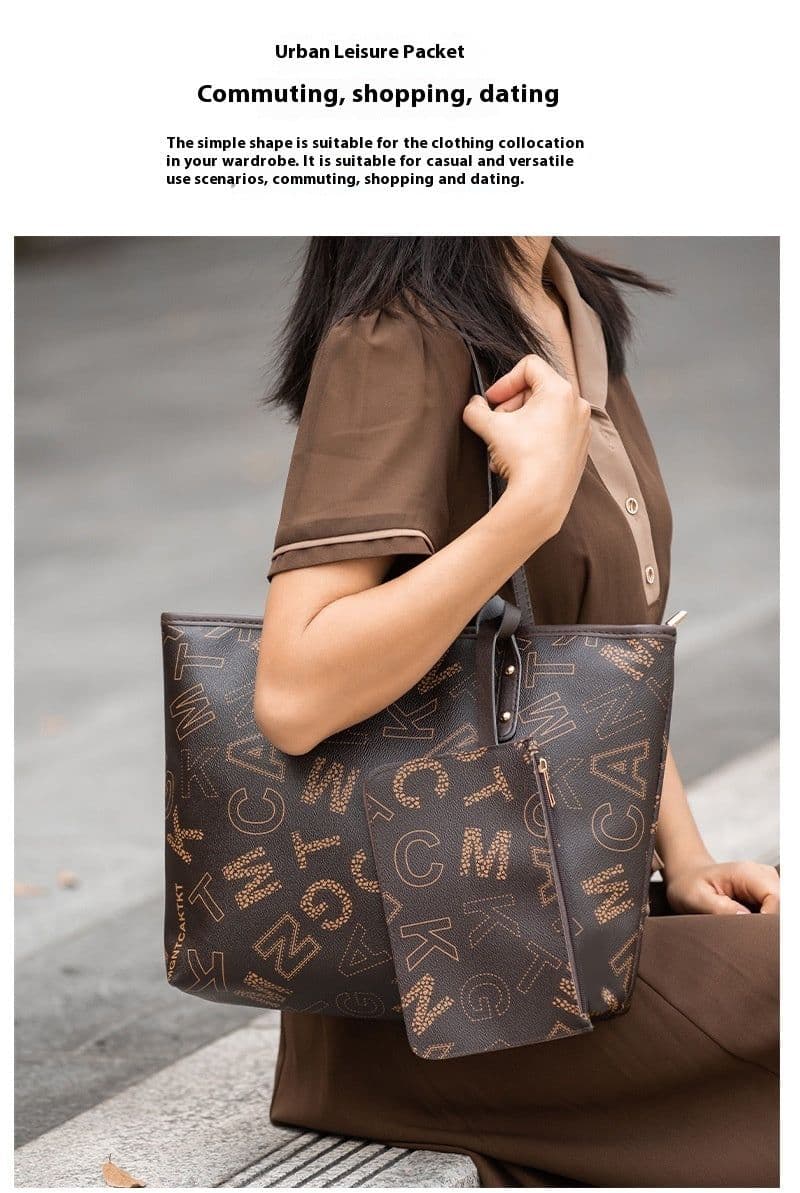 image-Fashion Trend Printed Shoulder Bag Retro Women's Large Capacity Two-piece Set
