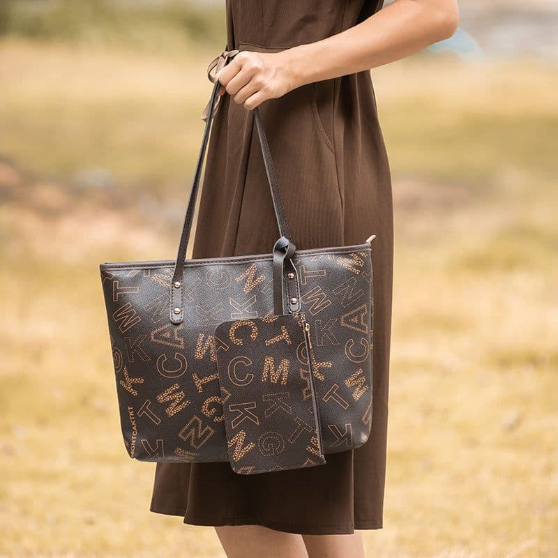image-Fashion Trend Printed Shoulder Bag Retro Women's Large Capacity Two-piece Set
