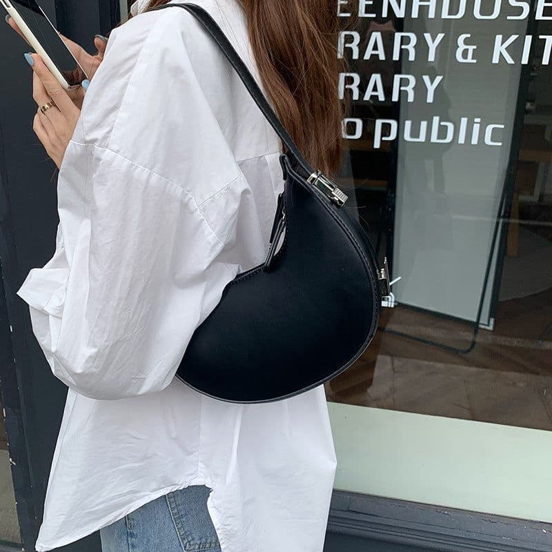 image-Handbag Crescent Metal Buckle Small Round Bag Women