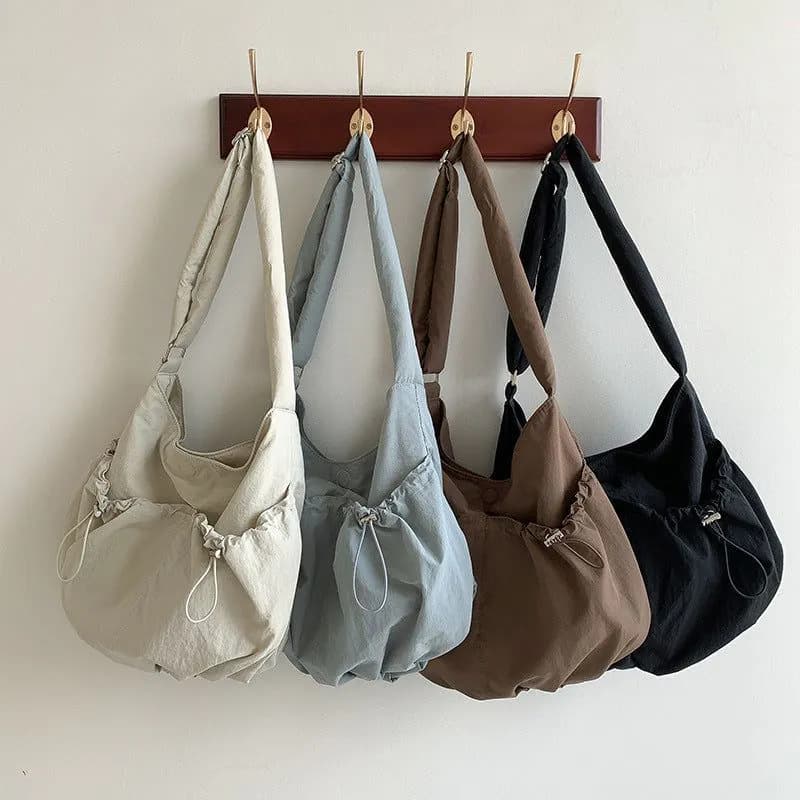 image-Pleated Casual Korean Style Nylon Crossbody Shoulder Bag