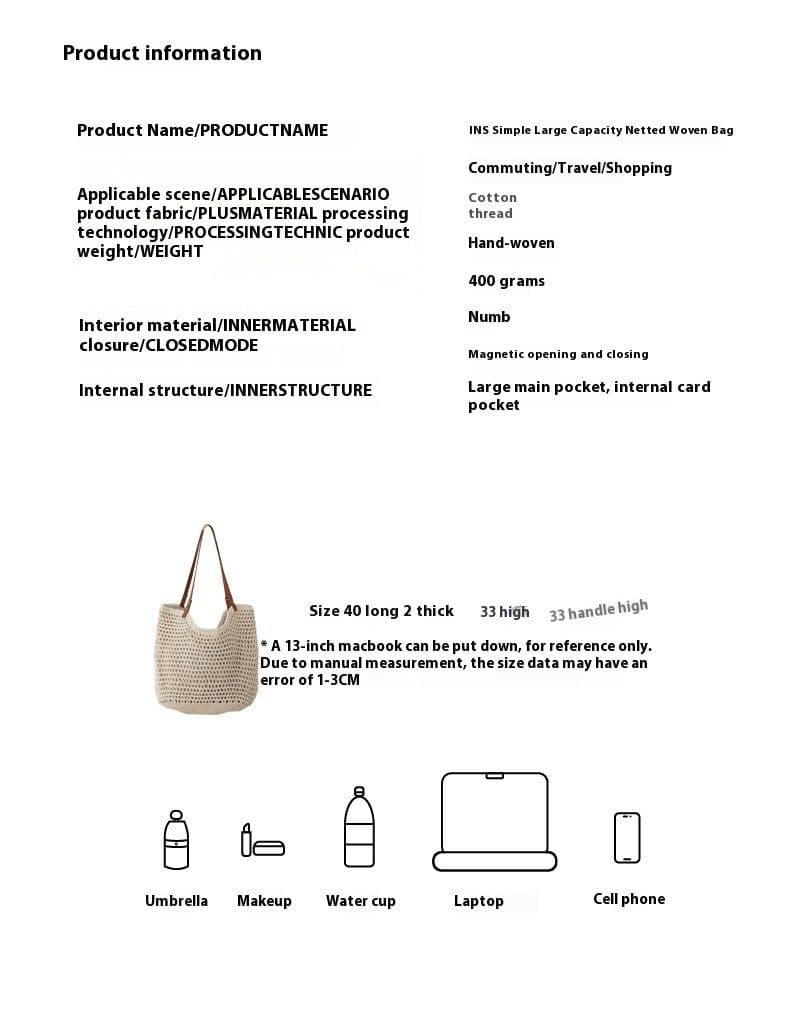 image-Beach Casual Hollow Mesh Woven Lightweight Straw Handbag
