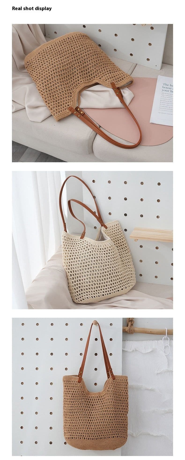 image-Beach Casual Hollow Mesh Woven Lightweight Straw Handbag