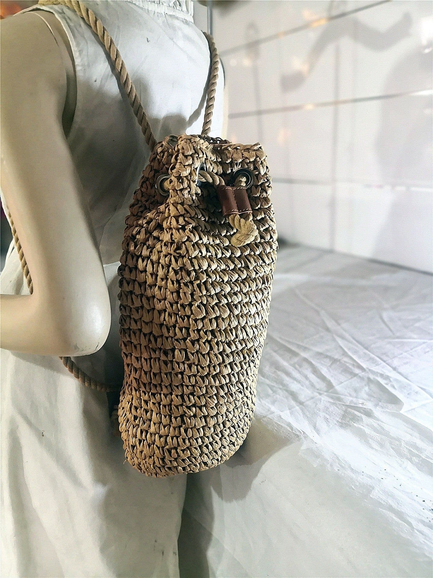image-Fashion Crochet Backpack Large Capacity Photo Vacation Beach Shopping Straw Bag