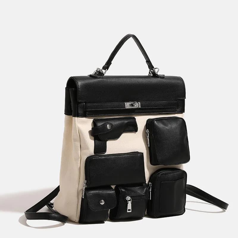 image-Dark Punk Motorcycle Bag Multi-pocket Canvas Backpack