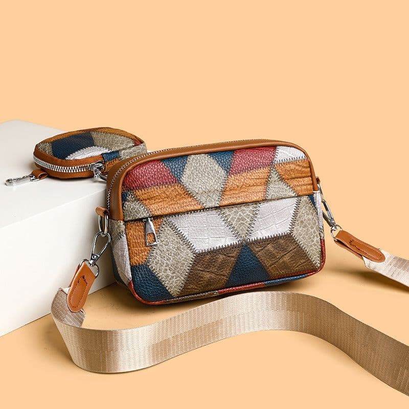 image-Retro Fashion Stitching Contrast Color Small Square Bag