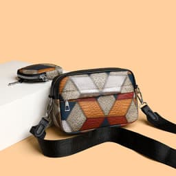 image-Retro Fashion Stitching Contrast Color Small Square Bag