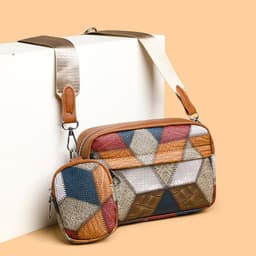 image-Retro Fashion Stitching Contrast Color Small Square Bag