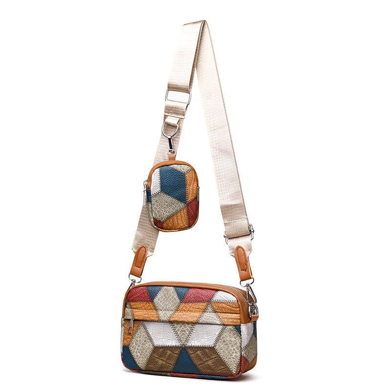 image-Retro Fashion Stitching Contrast Color Small Square Bag