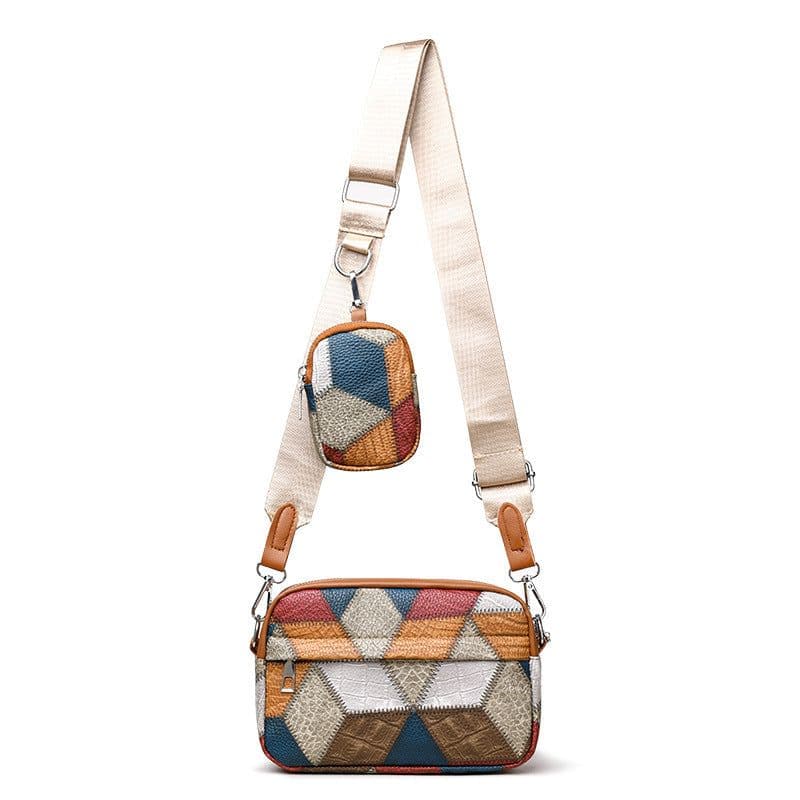 image-Retro Fashion Stitching Contrast Color Small Square Bag