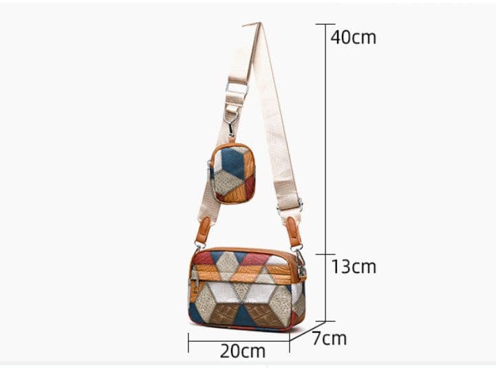image-Retro Fashion Stitching Contrast Color Small Square Bag